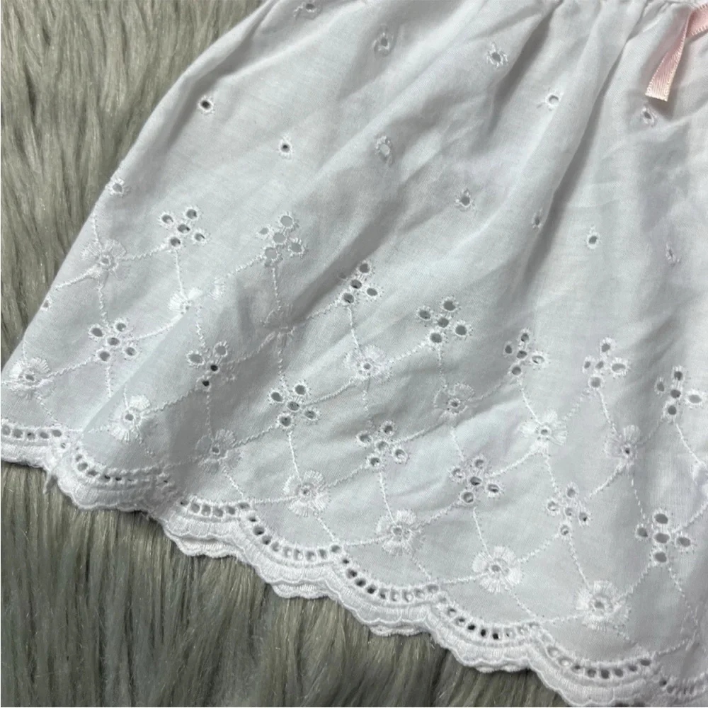Vintage White Eyelet Lace Baby Girls Bow Ribbon Dress